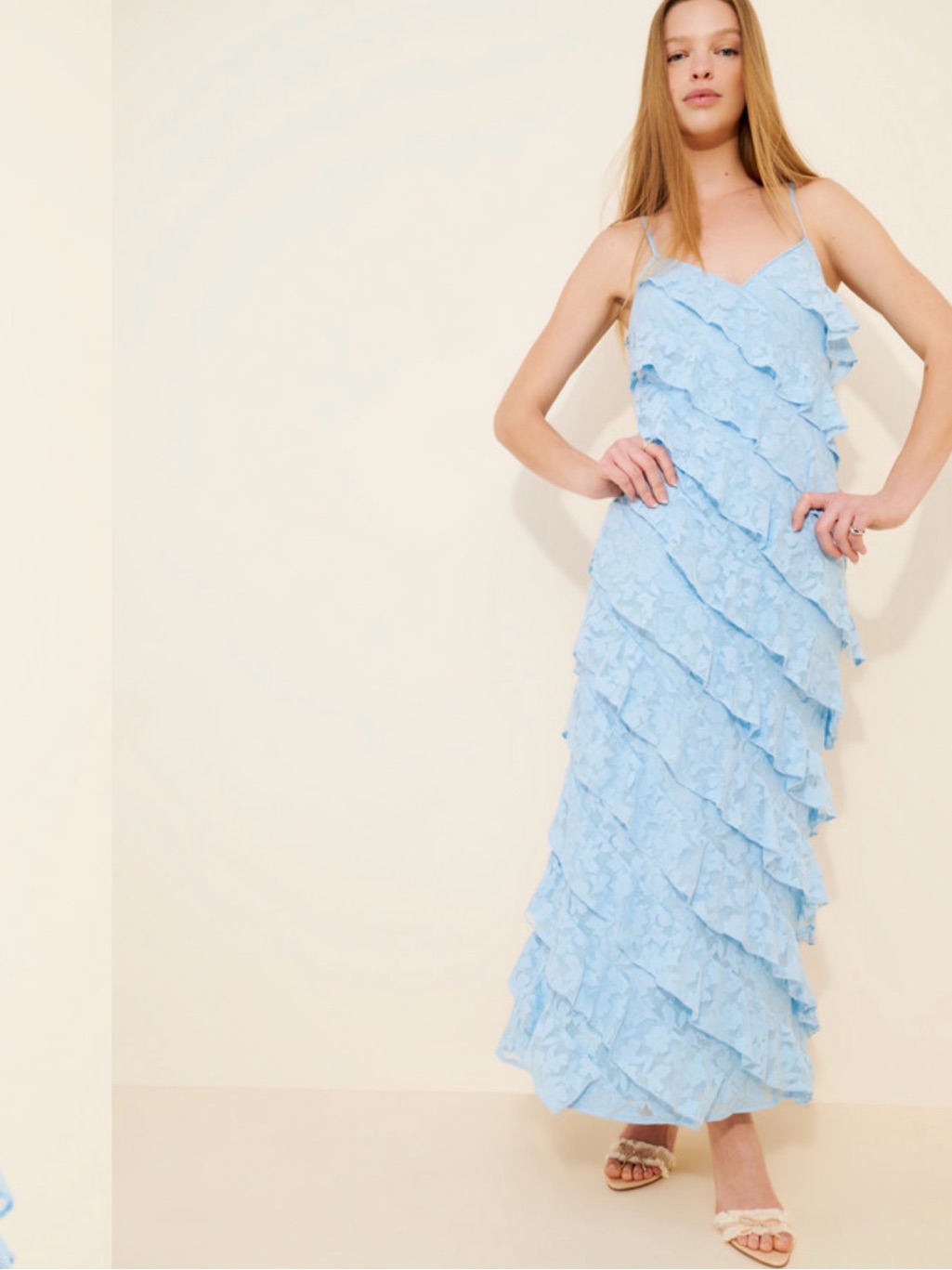 Saylor Light Blue Ruffle-Tiered Maxi Dress
